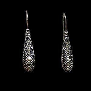 Vtg Art Deco Marcasite Sterling Silver Signed 925 A Teardrop Dangle Earrings